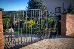 Kovaný plot s obloukovým tvarem a přírodním motivem